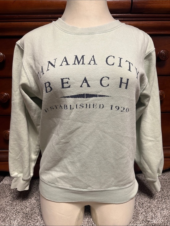 Miami U. S. A Sweaters - Panama City Beach Light Sage Crewneck Sweatshirt with Navy Print